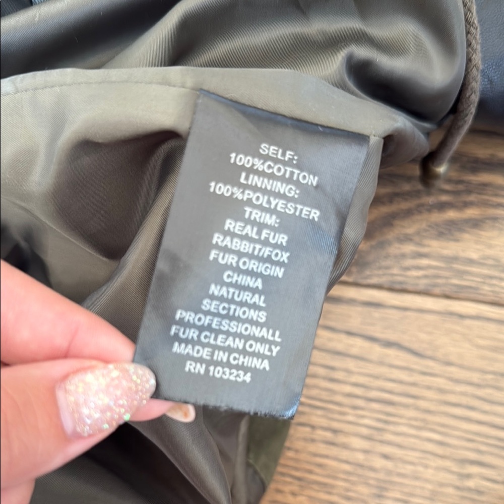 Adrienne Landau Olive Parka with real rabbit Fur Vest and hood lining small - Picture 7 of 7